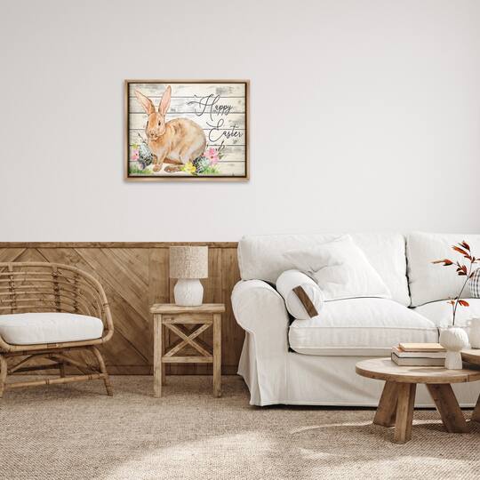 Stupell Industries Spring Floral Happy Easter Bunny Floater Framed Art